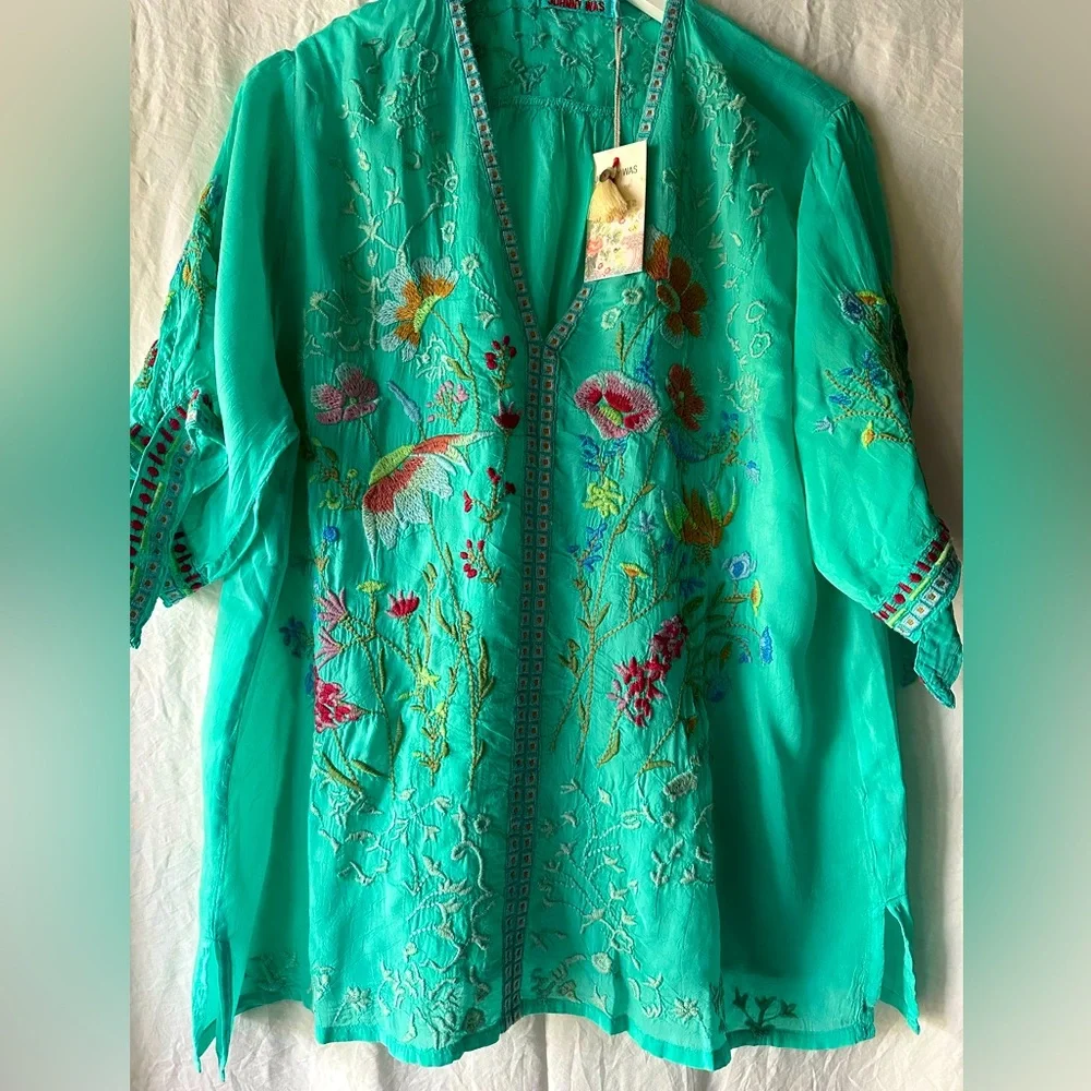 💚💙Gorgeous Johnny Was Aqua Green Blouse! - Picture 2 of 13